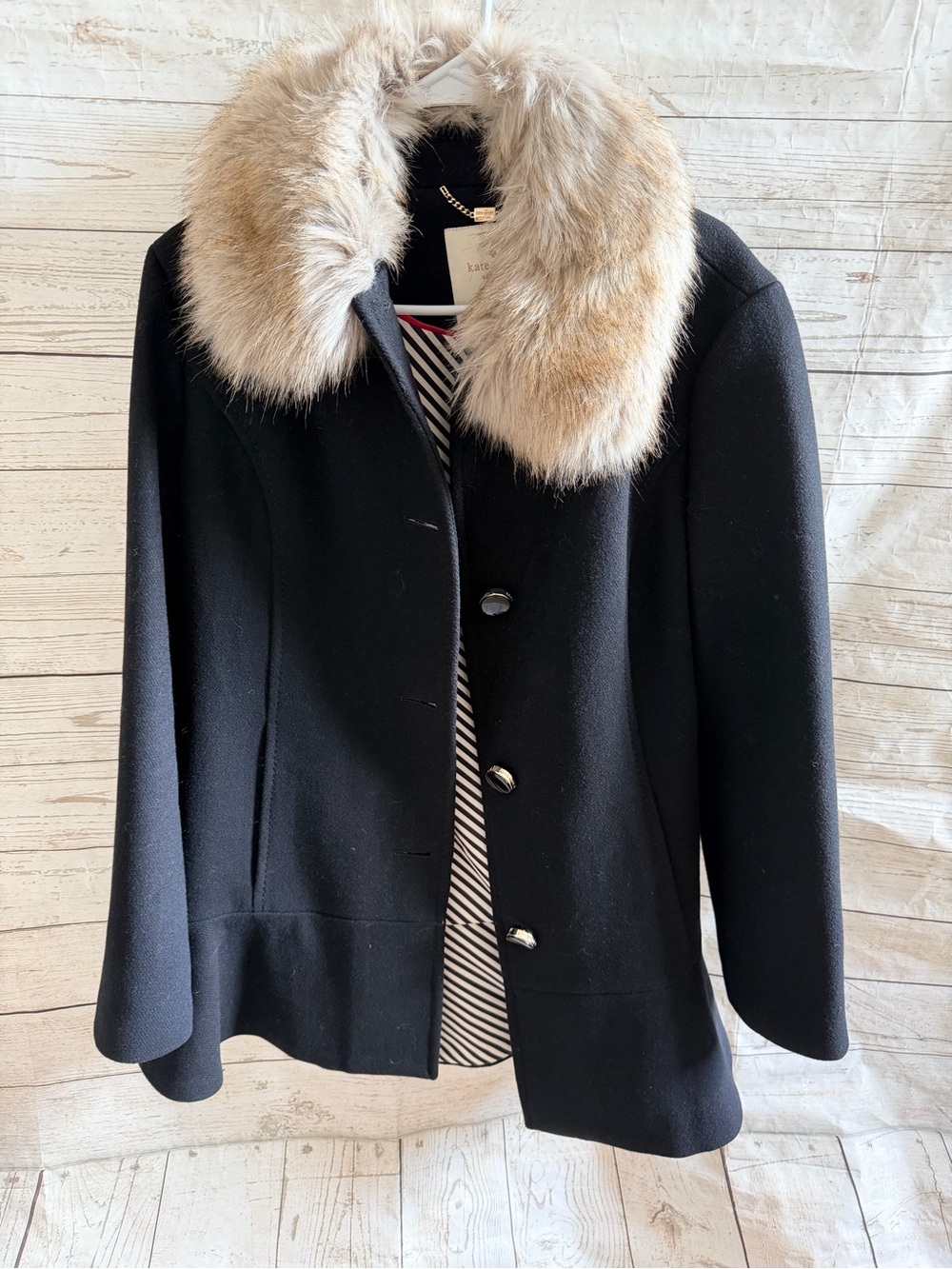 kate spade Black Coat with Faux Fur Collar - Picture 2 of 4